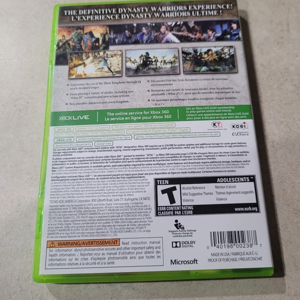 Dynasty Warriors 8 Microsoft Xbox 360, 2013 Complete Tested Working